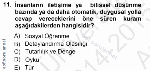11. soru: İnsanların iletişime ya bilişsel düşünme bazında ya da daha otomatik, duygusal yolla cevap vereceklerini öne süren ku…