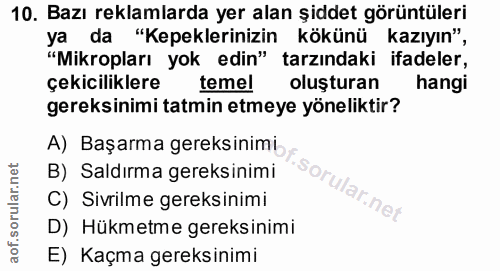 10. soru: Bazı reklamlarda yer alan şiddet görüntüleri ya da "Kepeklerinizin kökünü kazıyın", "Mikropları yok edin" tarzındaki…