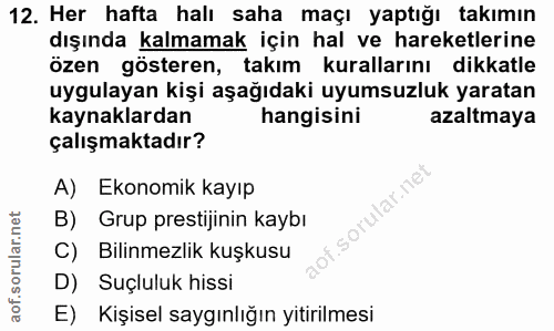 12. soru: Her hafta halı saha maçı yaptığı takımın dışında kalmamak için hal ve hareketlerine özen gösteren, takım kurallarını…