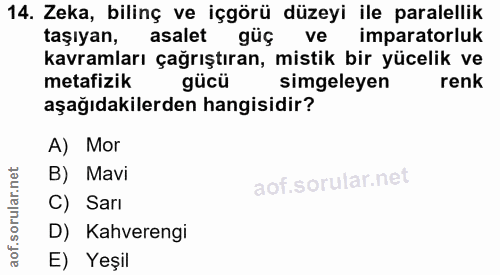14. soru: Zeka, bilinç ve içgörü düzeyi ile paralellik taşıyan, asalet güç ve imparatorluk kavramları çağrıştıran, mistik bir y…
