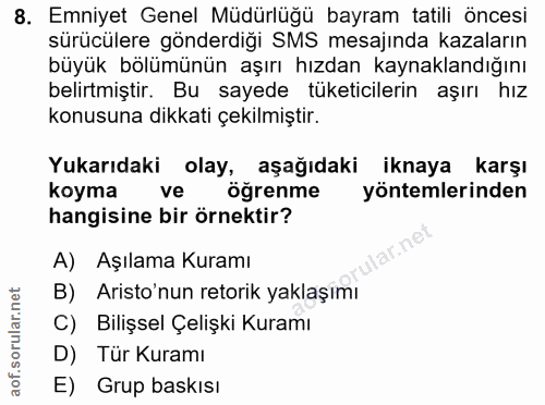 8. soru: Emniyet Genel Müdürlüğü bayram tatili öncesi sürücülere gönderdiği SMS mesajında kazaların büyük bölümünün aşırı hızd…