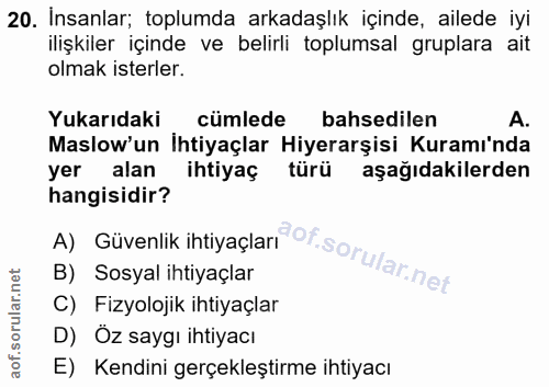 20. soru: Insanlar; toplumda arkadaşlık içinde, ailede iyi ilişkiler içinde ve belirli toplumsal gruplara ait olmak isterler. Y…
