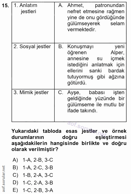 15. soru: 1. Anlatım A. Ahmet, patronundan jestleri netret etmesine ragmen yine de onu gördüğünde gülümseyerek selam vermektedi…