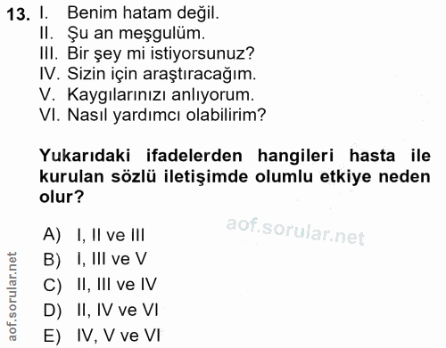 13. soru: I. Benim hatam değil. II. Șu an meşgulüm. III. Bir şey mi istiyorsunuz? IV. Sizin için araştıracağım. V. Kaygılarınız…