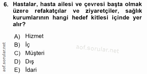 6. soru: Hastalar, hasta ailesi ve çevresi başta olmak üzere refakatçılar ve ziyaretçiler, sağlık kurumlarının hangi hedef kit…