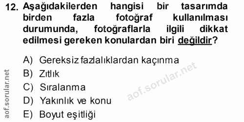 12. soru: Aşağıdakilerden hangisi bir tasarimda birden fazla fotograf kullanılması durumunda, fotoğraflarla ilgili dikkat edilm…