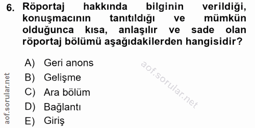 6. soru: Röportaj hakkında bilginin verildiği, konuşmacının tanıtıldığı ve mümkün olduğunca kısa, anlaşılır ve sade olan röpor…