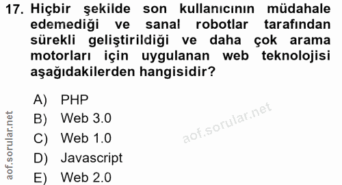 17. soru: Hiçbir şekilde son kullanıcının müdahale edemediği ve sanal robotlar tarafından sürekli geliştirildiği ve daha çok ar…