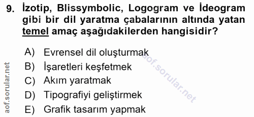 9. soru: İzotip, Blissymbolic, Logogram ve Ideogram gibi bir dil yaratma çabalarının altında yatan temel amaç aşağıdakilerden…