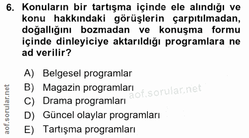 6. soru: Konuların bir tartışma içinde ele alındığı ve konu hakkındaki görüşlerin çarpıtılmadan, doğallığını bozmadan ve konuş…