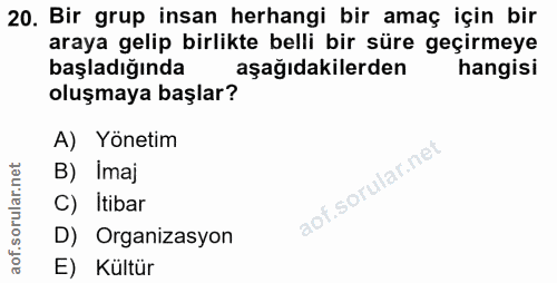20. soru: Bir grup insan herhangi bir amaç için bir araya gelip birlikte belli bir süre geçirmeye başladığında aşağıdakilerden…