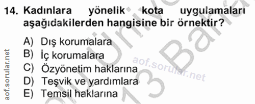 14. soru: Kadınlara yönelik kota uygulamaları aşağıdakilerden hangisine bir örnektir? A) Dış korumalara B) İç korumalara C) Özy…