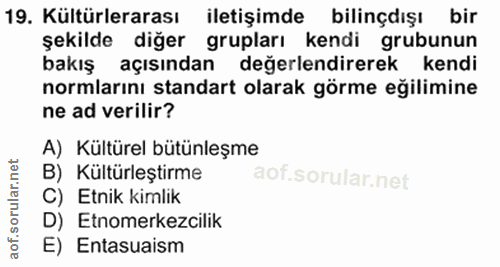 19. soru: Kültürlerarası iletişimde bilinçdışı bir şekilde diğer grupları kendi grubunun bakış açısından değerlendirerek kendi…