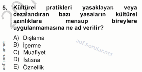 5. soru: Kültürel pratikleri yasaklayan veya cezalandıran bazı yasaların kültürel azınlıklara mensup bireylere uygulanmamasına…