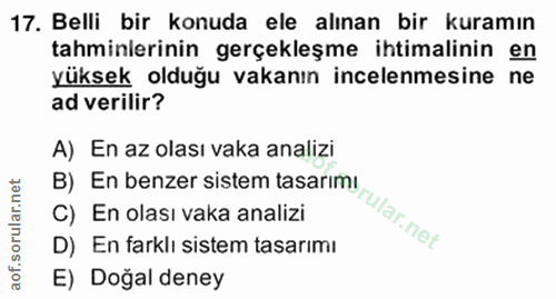 17. soru: Belli bir konuda ele alınan bir kuramın tahminlerinin gerçekleşme ihtimalinin en yüksek olduğu vakanın incelenmesine…