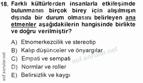 18. soru: Farklı kültürlerden insanlarla etkileşimde bulunmanın birçok birey için alışılmışın dışında bir durum olmasını belirl…