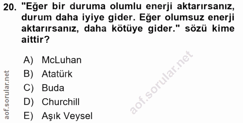 20. soru: "Eğer bir duruma olumlu enerji aktarırsanız, durum daha iyiye gider. Eğer olumsuz enerji aktarırsanız, daha kötüye gi…