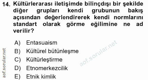 14. soru: Kültürlerarası iletişimde bilinçdışı bir şekilde diger grupları kendi grubunun bakış açısından değerlendirerek kendi…