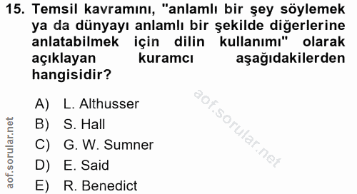 15. soru: Temsil kavramını, "anlamlı bir şey söylemek ya da dünyayı anlamlı bir şekilde diğerlerine anlatabilmek için dilin kul…