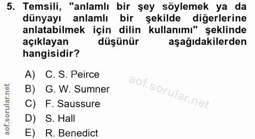 5. soru: Temsili, "anlamlı bir şey söylemek ya da dünyayı anlamlı bir şekilde diğerlerine anlatabilmek için dilin kullanımı" ş…