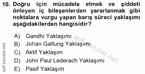 10. soru: Doğru için mücadele etmek ve şiddeti önleyen iç bileşenlerden yararlanmak gibi noktalara vurgu yapan barış süreci yak…