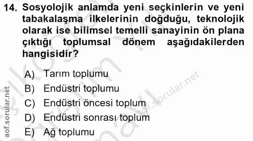 14. soru: Sosyolojik anlamda yeni seçkinlerin ve yeni tabakalaşma ilkelerinin doğduğu, teknolojik olarak ise bilimsel temelli s…