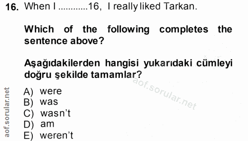 16. soru: When I . 16, I really liked Tarkan. Which of the following completes the sentence above? Aşağıdakilerden hangisi yuka…