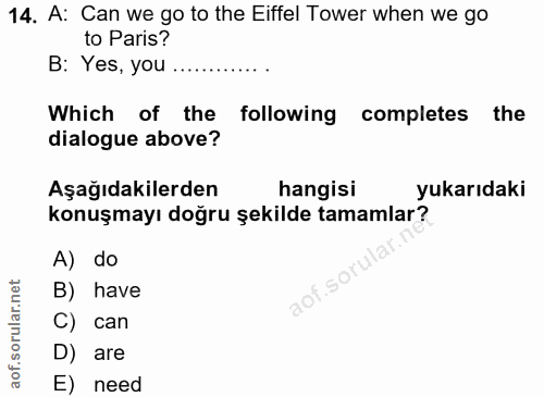 14. soru: A: Can we go to the Eiffel Tower when we go to Paris? B: Yes, you Which of the following completes the dialogue above…