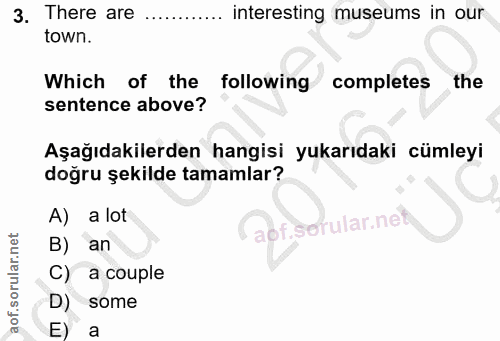 3. soru: There are interesting museums in our town. Which of the following completes the sentence above? Aşağıdakilerden hangi…