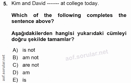 5. soru: Kim and David -- at college today. Which of the following completes the sentence above? Aşağıdakilerden hangisi yukar…