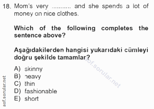 18. soru: Mom's very .......... and she spends a lot of money on nice clothes. Which of the following completes the sentence ab…