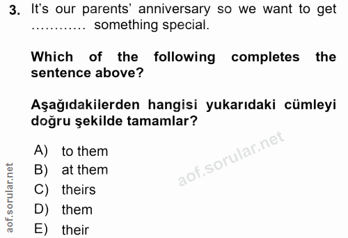 3. soru: It's our parents' anniversary so we want to get ...•••••.• something special. Which of the following completes the se…