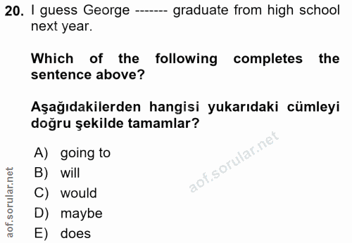 20. soru: 1 guess George --- graduate from high school next year. Which of the following completes the sentence above? Aşağıdak…