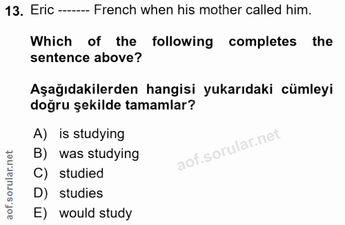 13. soru: Eric ---- French when his mother called him. Which of the following completes the sentence above? Aşağıdakilerden han…