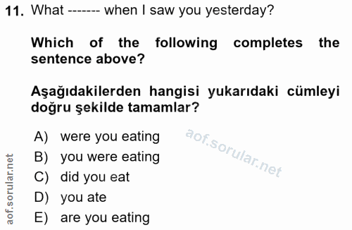 11. soru: What --- when I saw you yesterday? Which of the following completes the sentence above? Aşağıdakilerden hangisi yukar…