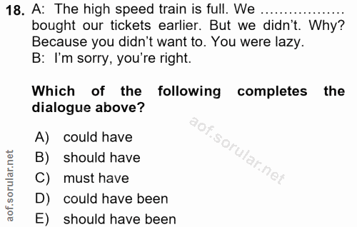 18. soru: A: The high speed train is full. We bought our tickets earlier. But we didn't. Why? Because you didn't want to. You w…