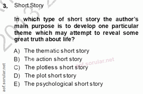 3. soru: Short Story In which type of short story the author's main purpose is to develop one particular theme which may attem…