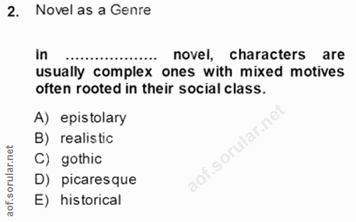 2. soru: Novel as a Genre In novel, characters are usually complex ones with mixed motives often rooted in their social class.…
