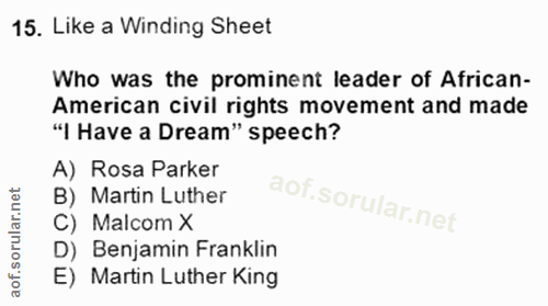 15. soru: Like a Winding Sheet Who was the prominent leader of African- American civil rights movement and made "I Have a Dream…