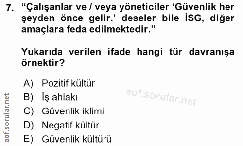 7. soru: "Çalışanlar ve / veya yöneticiler 'Güvenlik her şeyden önce gelir' deseler bile İSG, diğer amaçlara feda edilmektedir…