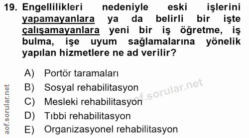 19. soru: Engellilikleri nedeniyle eski işlerini yapamayanlara ya da belirli bir işte çalışamayanlara yeni bir iş öğretme, iş b…