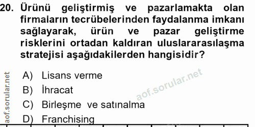 20. soru: Ürünü gelistirmiş ve pazarlamakta olan firmaların tecrübelerinden faydalanma imkanı saglayarak, ürün ve pazar gelişti…