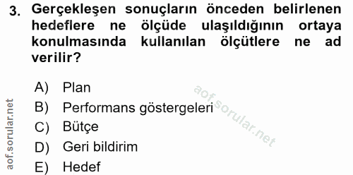 3. soru: Gerçekleşen sonuçların önceden belirlenen hedeflere ne ölçüde ulaşıldığının ortaya konulmasında kullanılan ölçütlere…
