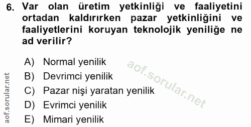 6. soru: Var olan üretim yetkinliği ve faaliyetini ortadan kaldırırken pazar yetkinliğini ve faaliyetlerini koruyan teknolojik…