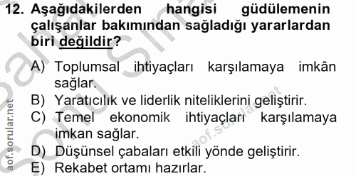 12. soru: Aşağıdakilerden hangisi güdülemenin çalışanlar bakımından sağladığı yararlardan biri değildir? A) Toplumsal ihtiyaçla…