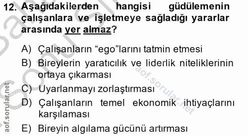 12. soru: Aşağıdakilerden hangisi güdülemenin çalışanlara ve işletmeye sağladığı yararlar arasında yer almaz? A) Çalışanların "…