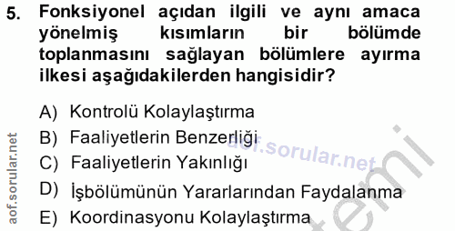 5. soru: Fonksiyonel açıdan ilgili ve aynı amaca yönelmiş kısımların bir bölümde toplanmasını sağlayan bölümlere ayırma ilkesi…