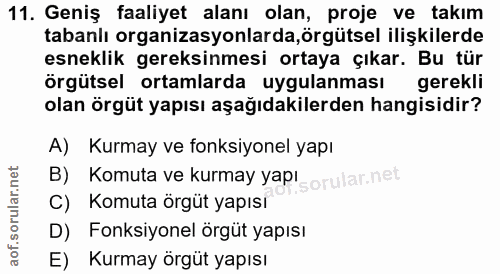 11. soru: Geniş faaliyet alanı olan, proje ve takım tabanlı organizasyonlarda, örgütsel ilişkilerde esneklik gereksinmesi ortay…