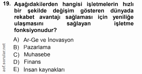 19. soru: Aşağıdakilerden hangisi işletmelerin hızlı bir şekilde değişim gösteren dünyada rekabet avantajı sağlaması için yenil…