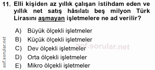 11. soru: Elli kişiden az yıllık çalışan istihdam eden ve yıllık net satış hâsılatı beş milyon Türk Lirasını aşmayan işletmeler…